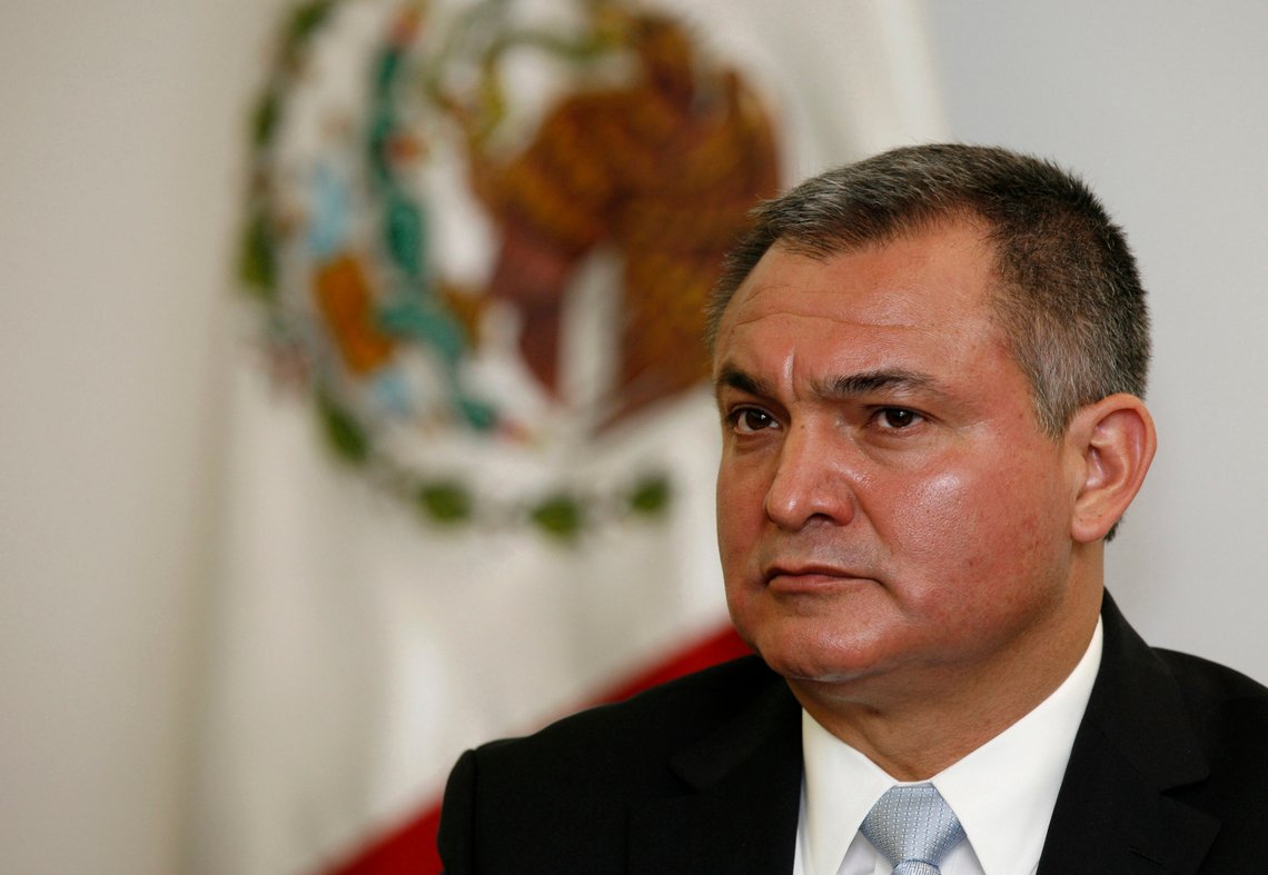 FILE - Mexico's Secretary of Public Safety Genaro Garcia Luna attends a press conference on the sidelines of an American Police Community meeting in Mexico City, Oct. 8, 2010. A onetime drug trafficker testified Monday, Jan. 30, 2023, that he paid Mexico’s former top security official millions of dollars for help that included U.S. government information about a huge cocaine shipment in Mexico. (AP Photo/Marco Ugarte, File) FILE - Mexico's Secretary of Public Safety Genaro Garcia Luna attends a press conference on the sidelines of an American Police Community meeting in Mexico City, Oct. 8, 2010. A onetime drug trafficker testified Monday, Jan. 30, 2023, that he paid Mexico’s former top security official millions of dollars for help that included U.S. government information about a huge cocaine shipment in Mexico. (AP Photo/Marco Ugarte, File)