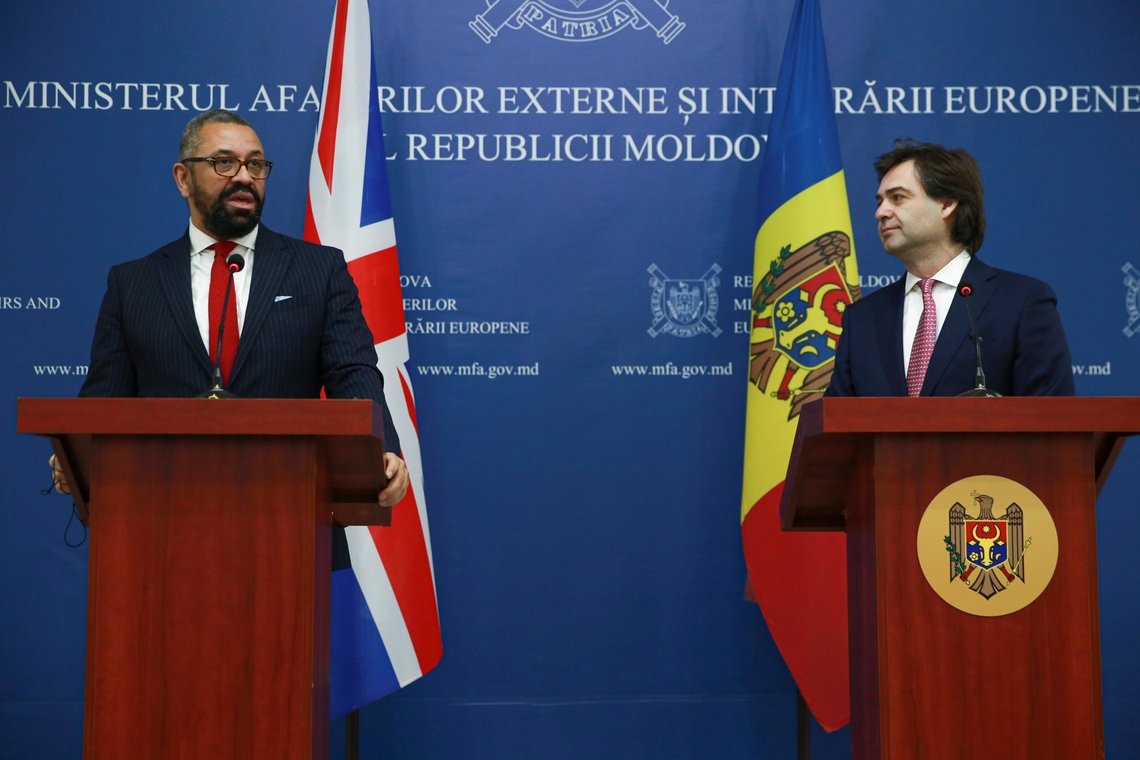 British Foreign Secretary James Cleverly, left, speaks during joint press statements with Moldova's Foreign Minister Nicu Popescu in Chisinau, Moldova, Thursday, March 16, 2023.(AP Photo/Aurel Obreja) British Foreign Secretary James Cleverly, left, speaks during joint press statements with Moldova's Foreign Minister Nicu Popescu in Chisinau, Moldova, Thursday, March 16, 2023.(AP Photo/Aurel Obreja)