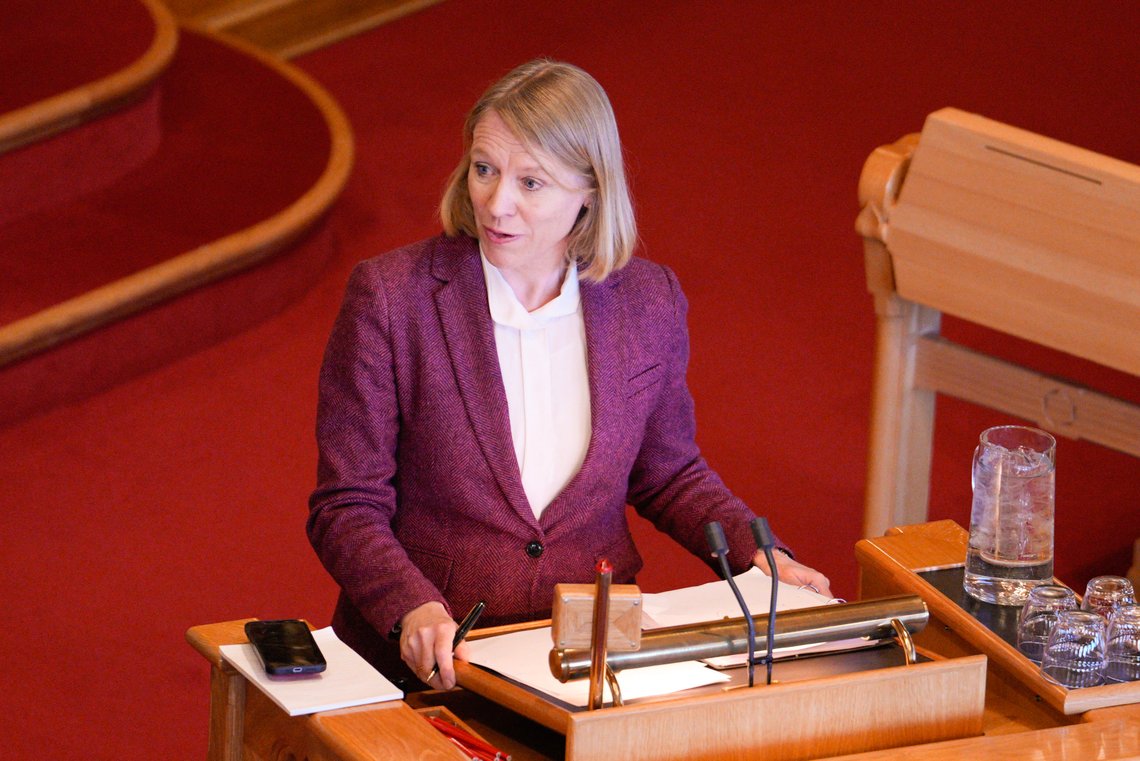 Utenriksminister Anniken Huitfeldt (Ap) under den muntlige spørretimen på Stortinget i Oslo onsdag.
Foto: Javad Parsa / NTB Utenriksminister Anniken Huitfeldt (Ap) under den muntlige spørretimen på Stortinget i Oslo onsdag.
Foto: Javad Parsa / NTB