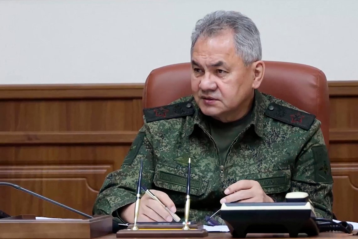 In this photo released by the Russian Defense Ministry Press Service on Saturday, March 4, 2023, Russian Defense Minister Sergei Shoigu speaks during a meeting with military commanders in Russia. Shoigu on Saturday held a meeting with the Deputy Defense Ministers at the headquarters of the joint group of troops and awarded soldiers with state decorations. The meeting took place after he inspected the command post of Russia's Eastern group of troops in Ukraine's eastern Donetsk region, the Defense Ministry said. (Russian Defense Ministry Press Service photo via AP) In this photo released by the Russian Defense Ministry Press Service on Saturday, March 4, 2023, Russian Defense Minister Sergei Shoigu speaks during a meeting with military commanders in Russia. Shoigu on Saturday held a meeting with the Deputy Defense Ministers at the headquarters of the joint group of troops and awarded soldiers with state decorations. The meeting took place after he inspected the command post of Russia's Eastern group of troops in Ukraine's eastern Donetsk region, the Defense Ministry said. (Russian Defense Ministry Press Service photo via AP)