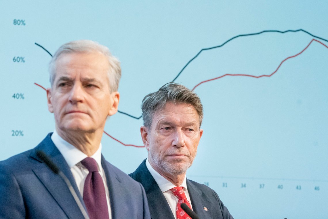 Oslo 20230127.
Statsminister Jonas Gahr Støre t.v. og olje- og energiminister Terje Aasland med pressekonferanse der de orienterer om tiltak for å bedre forsyningssikkerheten for kraft.
Foto: Terje Pedersen / NTB Oslo 20230127.
Statsminister Jonas Gahr Støre t.v. og olje- og energiminister Terje Aasland med pressekonferanse der de orienterer om tiltak for å bedre forsyningssikkerheten for kraft.
Foto: Terje Pedersen / NTB