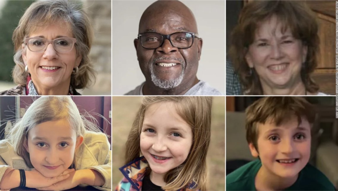 Dette var de tre voksne og tre barna som mistet livet under skoleskytingen på en kristen barneskole i Nashville. Fra venstre øverst: Katherine Koonce, Mike Hill, Cynthia Peak, Evelyn Dieckhaus, Hallie Scruggs og William Kinney. Skjermdump The Covenant School/Covenant Presbyterian Church/Facebook/KMOV/Dieckhaus-familien Dette var de tre voksne og tre barna som mistet livet under skoleskytingen på en kristen barneskole i Nashville. Fra venstre øverst: Katherine Koonce, Mike Hill, Cynthia Peak, Evelyn Dieckhaus, Hallie Scruggs og William Kinney. Skjermdump The Covenant School/Covenant Presbyterian Church/Facebook/KMOV/Dieckhaus-familien
