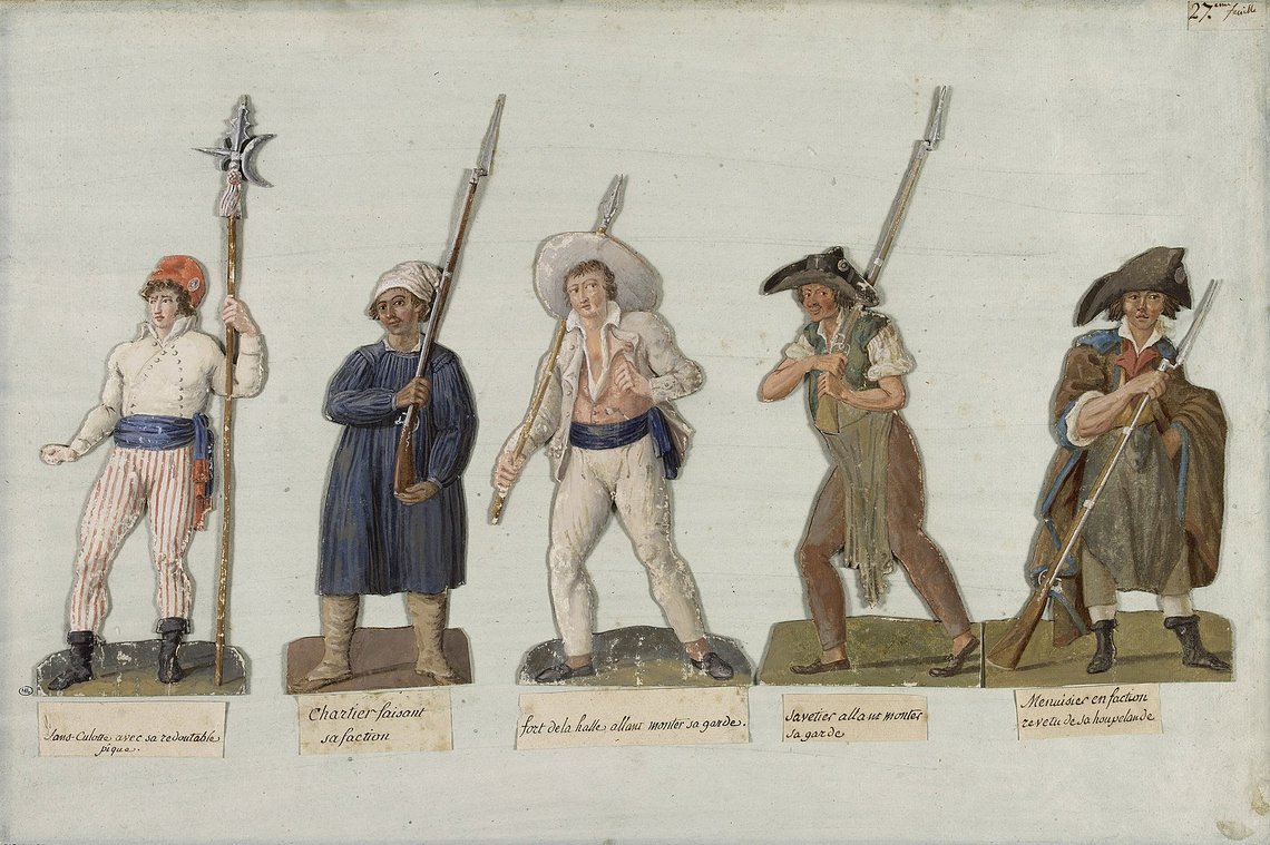 Sanskulottene fikk navnet fordi de ikke gikk i knebukser. De støttet Robespierre og terroren, helt til inflasjonen tok knekken på økonomien. Maleri av Jean-Baptiste Lesueur (1749-1826) / Pierre-Etienne Lesueur († 1802)/ Wikipedia Sanskulottene fikk navnet fordi de ikke gikk i knebukser. De støttet Robespierre og terroren, helt til inflasjonen tok knekken på økonomien. Maleri av Jean-Baptiste Lesueur (1749-1826) / Pierre-Etienne Lesueur († 1802)/ Wikipedia