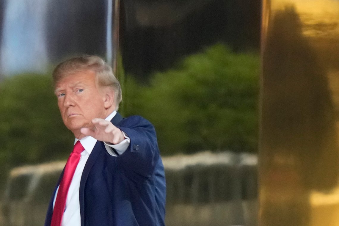 Former president Donald Trump arrives at Trump Tower in New York on Monday, April 3, 2023. Trump is expected to be booked and arraigned on Tuesday on charges arising from hush money payments during his 2016 campaign. (AP Photo/Bryan Woolston) Former president Donald Trump arrives at Trump Tower in New York on Monday, April 3, 2023. Trump is expected to be booked and arraigned on Tuesday on charges arising from hush money payments during his 2016 campaign. (AP Photo/Bryan Woolston)