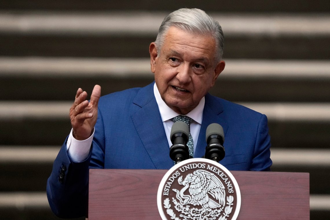 FILE - Mexican President Andres Manuel Lopez Obrador speaks at the National Palace in Mexico City, Jan. 10, 2023. Lopez Obrador asked his Chinese counterpart for help Tuesday, April 4, 2023, in halting chemicals from China used by Mexican drug dealers to illegally produce fentanyl. (AP Photo/Fernando Llano, File) FILE - Mexican President Andres Manuel Lopez Obrador speaks at the National Palace in Mexico City, Jan. 10, 2023. Lopez Obrador asked his Chinese counterpart for help Tuesday, April 4, 2023, in halting chemicals from China used by Mexican drug dealers to illegally produce fentanyl. (AP Photo/Fernando Llano, File)