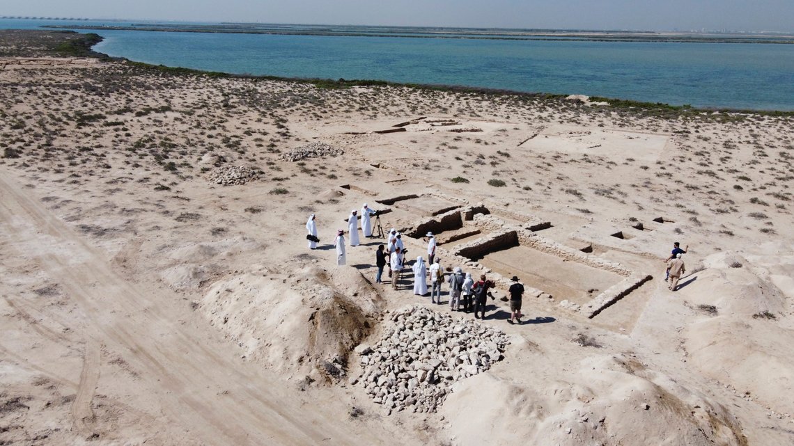 This photo captured by a drone shows ruins on Siniyah Island in Umm al-Quwain, United Arab Emirates, Monday, March 20, 2023. Archaeologists said Monday that they have found the oldest pearling town in the Persian Gulf on an island off one of its northern sheikhdoms of the United Arab Emirates, further expanding this young nation's understanding of its pre-Islamic history. (via AP) This photo captured by a drone shows ruins on Siniyah Island in Umm al-Quwain, United Arab Emirates, Monday, March 20, 2023. Archaeologists said Monday that they have found the oldest pearling town in the Persian Gulf on an island off one of its northern sheikhdoms of the United Arab Emirates, further expanding this young nation's understanding of its pre-Islamic history. (via AP)