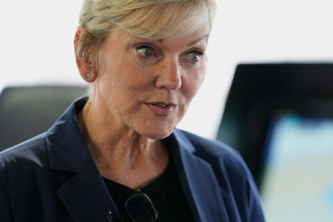U.S. Energy Secretary Jennifer Granholm speaks during an interview with The Associated Press after touring a liquefied hydrogen carrier at a pier in Otaru, northern Japan, Friday, April 14, 2023. G-7 energy and environment ministers are meeting on the northern Japanese island of Hokkaido ahead of a summit next month. (AP Photo/Hiro Komae) U.S. Energy Secretary Jennifer Granholm speaks during an interview with The Associated Press after touring a liquefied hydrogen carrier at a pier in Otaru, northern Japan, Friday, April 14, 2023. G-7 energy and environment ministers are meeting on the northern Japanese island of Hokkaido ahead of a summit next month. (AP Photo/Hiro Komae)