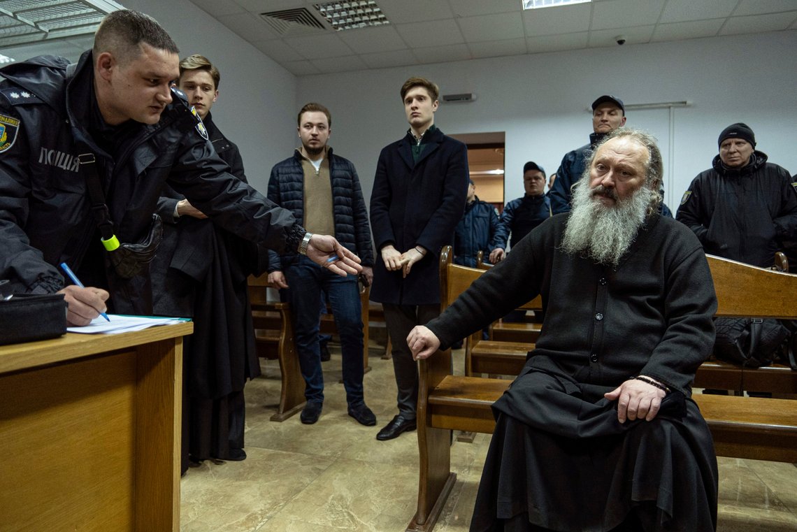Metropolitan Pavel, the abbot of the Kyiv-Pechersk Lavra monastery waits for the court desigion in Kyiv, Ukraine, Saturday, April 1, 2023. Court sentences for home arrest a Ukrainian Orthodox Church Leader Metropolitan Pavel for 60 days. (AP Photo/Mstyslav Chenov) Metropolitan Pavel, the abbot of the Kyiv-Pechersk Lavra monastery waits for the court desigion in Kyiv, Ukraine, Saturday, April 1, 2023. Court sentences for home arrest a Ukrainian Orthodox Church Leader Metropolitan Pavel for 60 days. (AP Photo/Mstyslav Chenov)