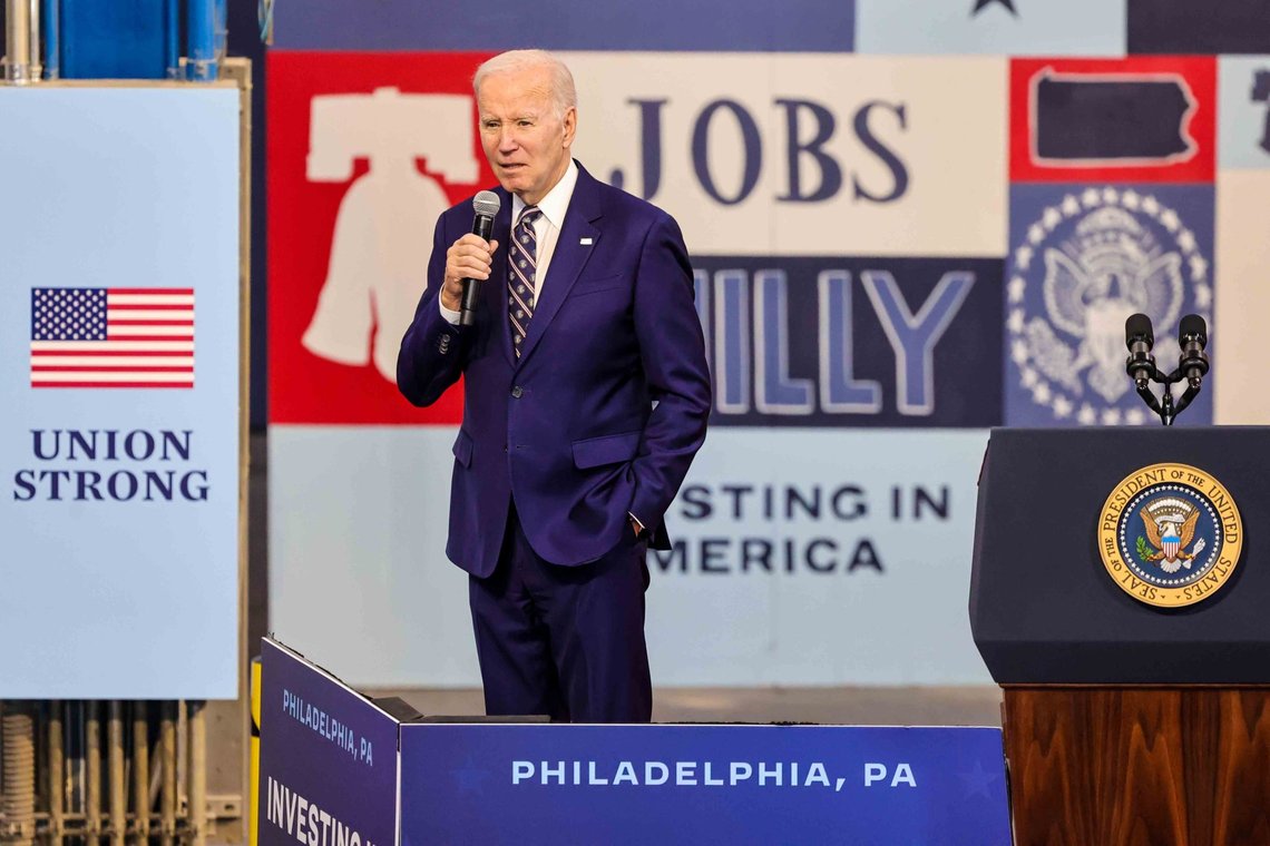 Philadelphia, PA - Mar 9, 2023: US President Joe Biden discusses his Budget for Fiscal Year 2024 at the Finishing Trades Institute. Credit: Saquan Stimpson - CNP. Photo: Shutterstock, by Consolidated News Photos. Philadelphia, PA - Mar 9, 2023: US President Joe Biden discusses his Budget for Fiscal Year 2024 at the Finishing Trades Institute. Credit: Saquan Stimpson - CNP. Photo: Shutterstock, by Consolidated News Photos.