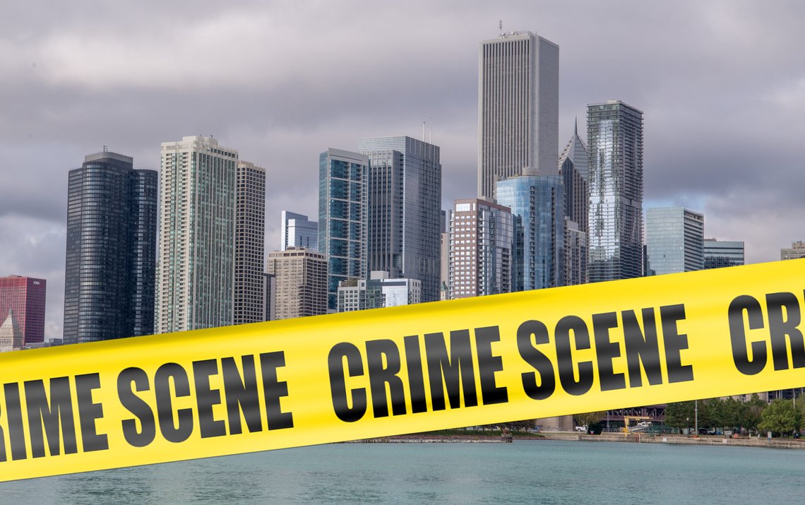 Crime scene tape over Chicago skyline. Photo: Shutterstock, Rex Wholster, United States. Crime scene tape over Chicago skyline. Photo: Shutterstock, Rex Wholster, United States.