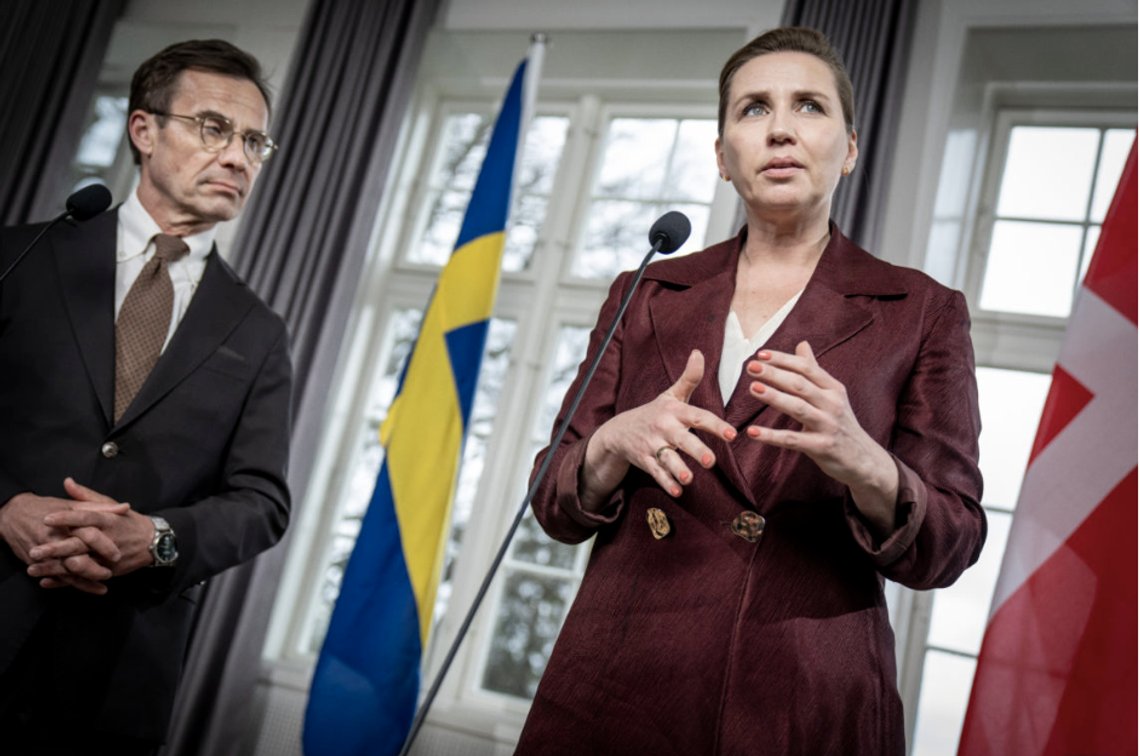 Tirsdag var Sveriges statsminister Ulf Kristersson på besøk hos Danmarks statsminister Mette Frederiksen på Marienborg slott utenfor København. Foto: Mads Claus Rasmussen / Ritzau Scanpix / NTB Tirsdag var Sveriges statsminister Ulf Kristersson på besøk hos Danmarks statsminister Mette Frederiksen på Marienborg slott utenfor København. Foto: Mads Claus Rasmussen / Ritzau Scanpix / NTB