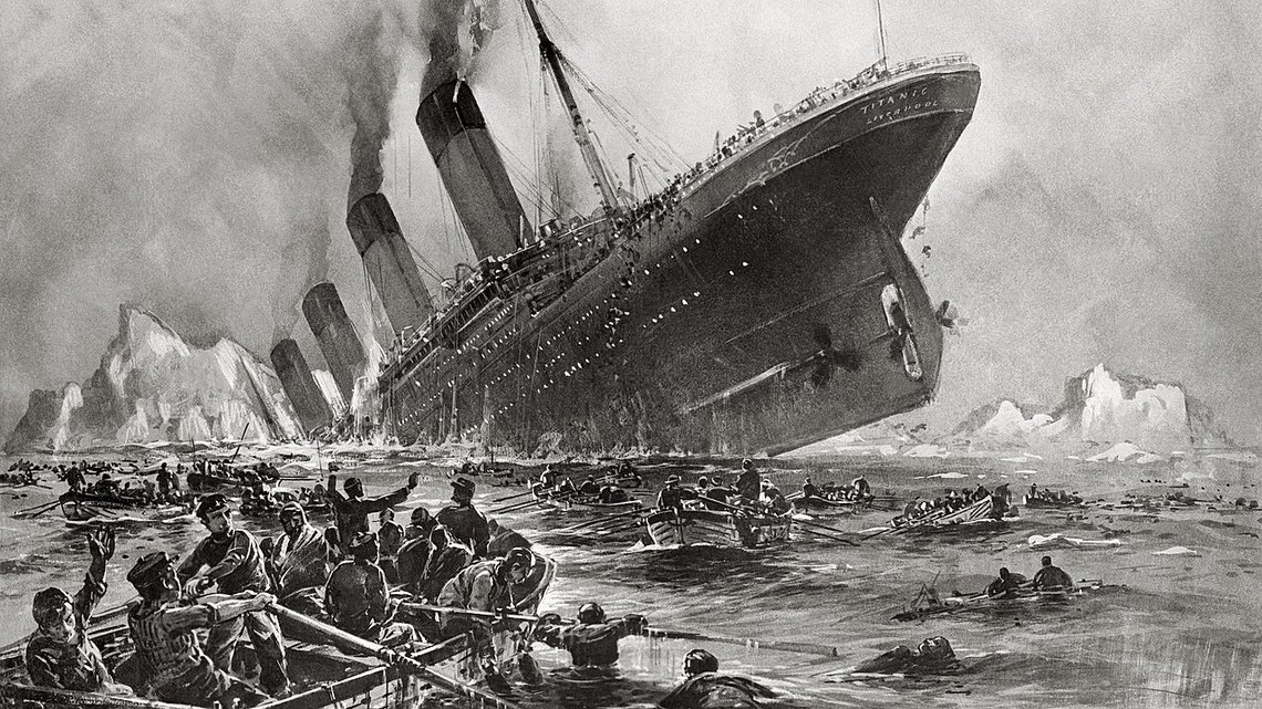 Titanic synker. Tegning av Willy Stöwer, 1912. Kilde: Wikipedia Commons Titanic synker. Tegning av Willy Stöwer, 1912. Kilde: Wikipedia Commons
