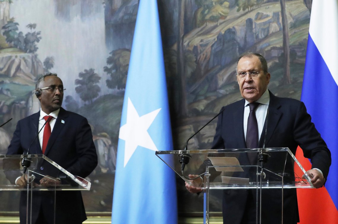 Russian Foreign Minister Sergey Lavrov, right, and Somalia's Foreign Minister Abshir Omar Huruse attend a joint press conference following their talks in Moscow, Russia, Friday, May 26, 2023. (Maxim Shipenkov/Pool Photo via AP) Russian Foreign Minister Sergey Lavrov, right, and Somalia's Foreign Minister Abshir Omar Huruse attend a joint press conference following their talks in Moscow, Russia, Friday, May 26, 2023. (Maxim Shipenkov/Pool Photo via AP)