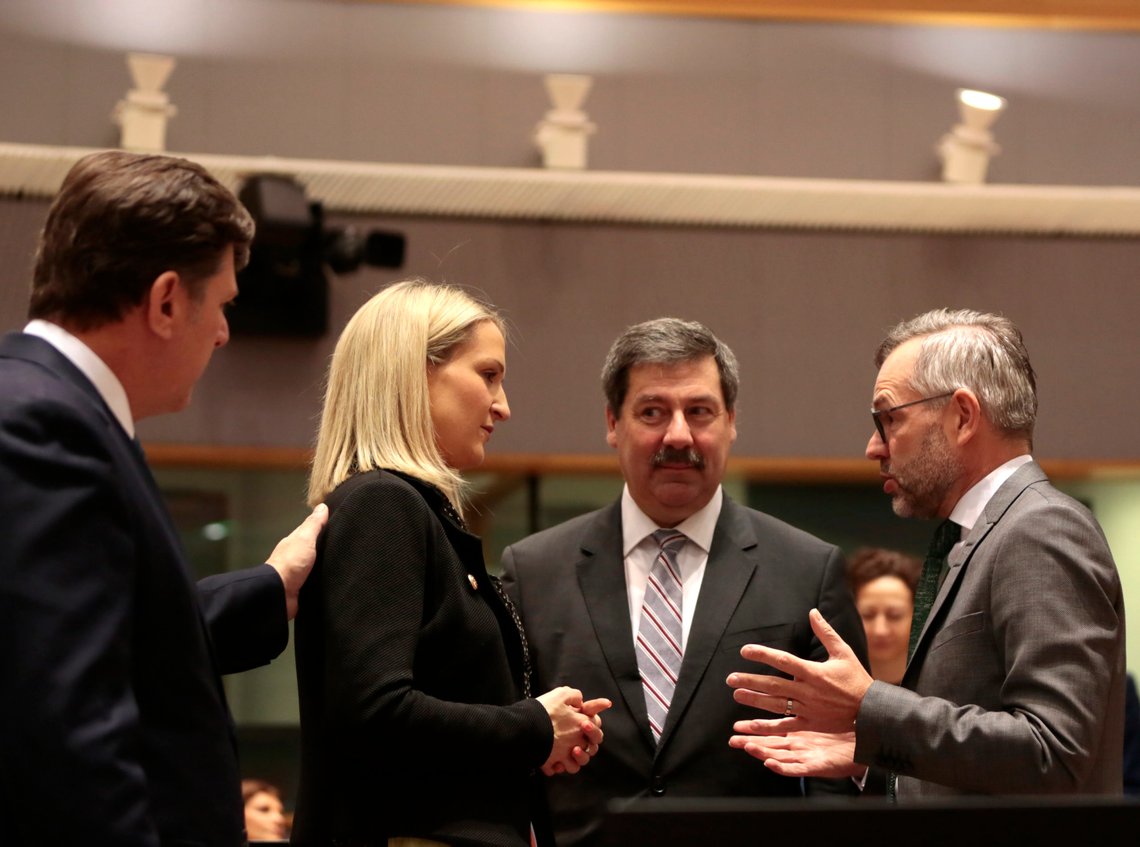 Irish Minister of State for European Affairs Helen McEntee, second left, speaks with Slovakia's State Secretary of the Foreign Ministry Frantisek Ruzicka, second right, and German Minister of State for European Affairs Michael Roth, right, during a meeting of EU General Affairs ministers at the European Council building in Brussels, Tuesday, Feb. 25, 2020. European Union ministers are putting the final touches on the mandate that will be the guide for EU negotiator Michel Barnier as he sits own with UK officials to thrash out a free trade deal over the next ten months. (AP Photo/Virginia Mayo) Irish Minister of State for European Affairs Helen McEntee, second left, speaks with Slovakia's State Secretary of the Foreign Ministry Frantisek Ruzicka, second right, and German Minister of State for European Affairs Michael Roth, right, during a meeting of EU General Affairs ministers at the European Council building in Brussels, Tuesday, Feb. 25, 2020. European Union ministers are putting the final touches on the mandate that will be the guide for EU negotiator Michel Barnier as he sits own with UK officials to thrash out a free trade deal over the next ten months. (AP Photo/Virginia Mayo)