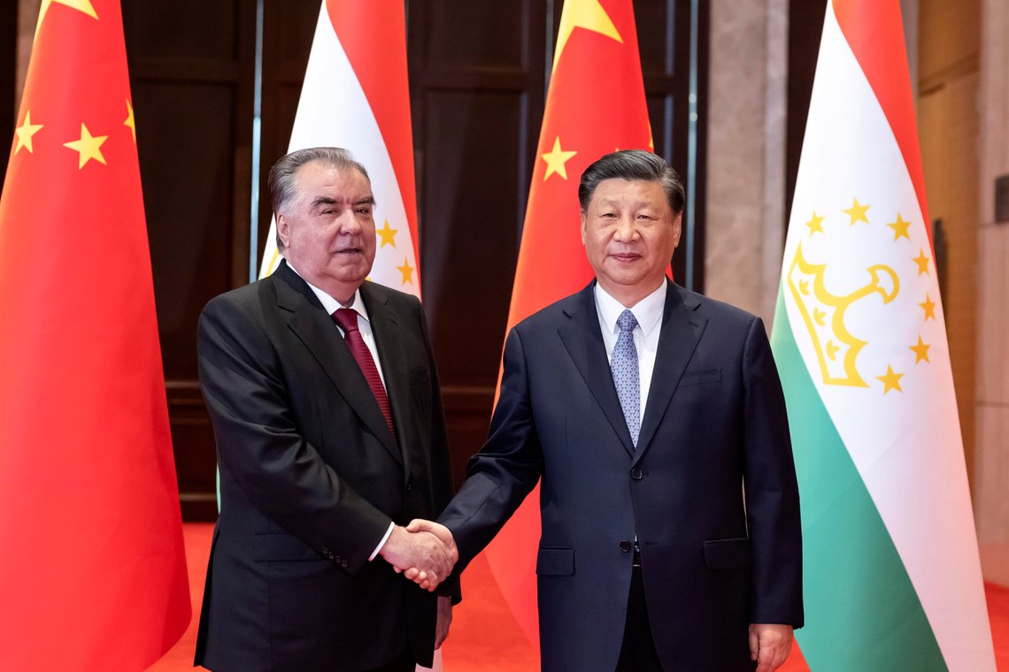 In this photo released by Xinhua News Agency, Chinese President Xi Jinping at right poses for photos with Tajik President Emomali Rahmon, who is in China for the China-Central Asia Summit and a state visit, in Xi'an in northwestern China's Shaanxi Province, May 18, 2023. (Ding Haitao/Xinhua via AP) In this photo released by Xinhua News Agency, Chinese President Xi Jinping at right poses for photos with Tajik President Emomali Rahmon, who is in China for the China-Central Asia Summit and a state visit, in Xi'an in northwestern China's Shaanxi Province, May 18, 2023. (Ding Haitao/Xinhua via AP)