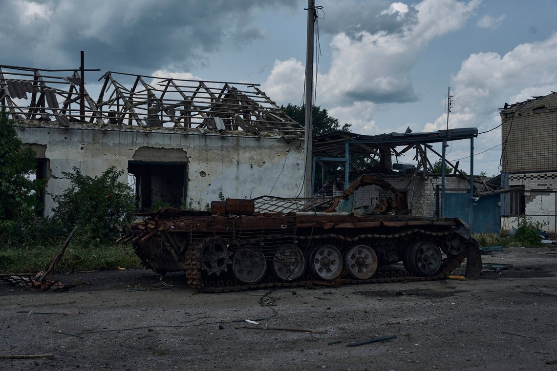 A damaged APC is seen in the village of Kozatske, the site of fierce battles with the Russian troops, Ukraine, Tuesday, June 27, 2023. (AP Photo/Libkos) A damaged APC is seen in the village of Kozatske, the site of fierce battles with the Russian troops, Ukraine, Tuesday, June 27, 2023. (AP Photo/Libkos)