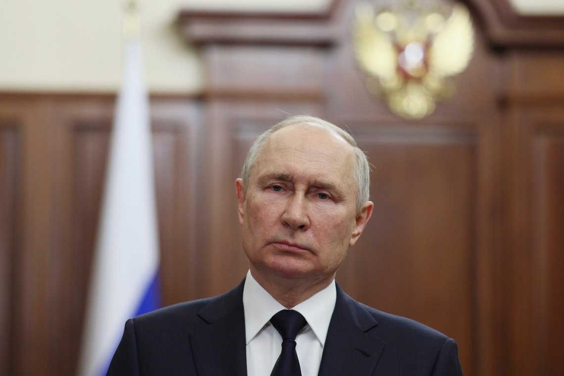 Russian President Vladimir Putin delivers his address to the nation in Moscow, Russia, Saturday, June 24, 2023. (Gavriil Grigorov, Sputnik, Kremlin Pool Photo via AP) Russian President Vladimir Putin delivers his address to the nation in Moscow, Russia, Saturday, June 24, 2023. (Gavriil Grigorov, Sputnik, Kremlin Pool Photo via AP)