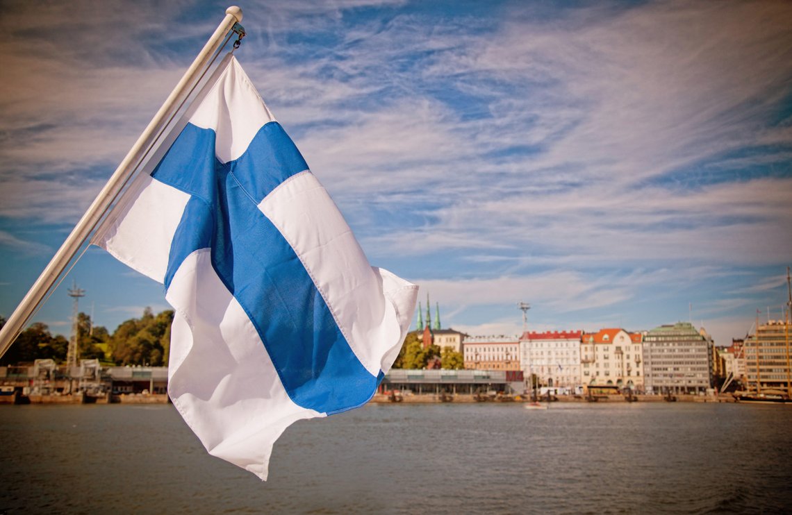 Finland's Flag, Helsinki. Photo: Shutterstock by Olga Smirnova, Russia. Finland's Flag, Helsinki. Photo: Shutterstock by Olga Smirnova, Russia.