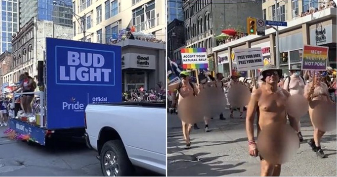 Bud Light sponser voksne menn som spaserer kliss nakne foran en folkemengde av tilskuere som også inkluderer barn. Dette virkelig oser av kjærlighet og mangfold! Skjermdump Twitter Bud Light sponser voksne menn som spaserer kliss nakne foran en folkemengde av tilskuere som også inkluderer barn. Dette virkelig oser av kjærlighet og mangfold! Skjermdump Twitter