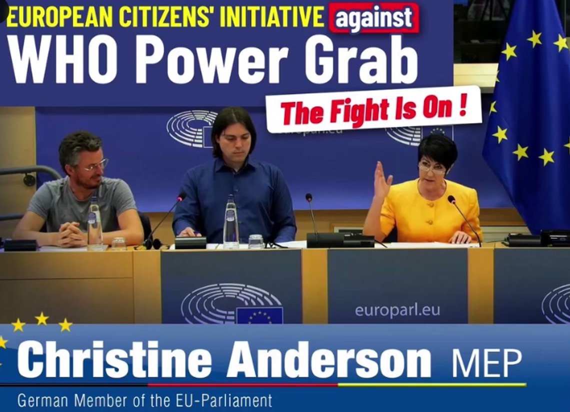 Sammen med fire andre EU-parlamentarikere har Christine Anderson fra AfD nå initiert et europeisk borgerinitiativ for å forsøke å stanse WHOs nye' vaksine-sertifikat'. Foto: Christine Anderson / Twitter Sammen med fire andre EU-parlamentarikere har Christine Anderson fra AfD nå initiert et europeisk borgerinitiativ for å forsøke å stanse WHOs nye' vaksine-sertifikat'. Foto: Christine Anderson / Twitter
