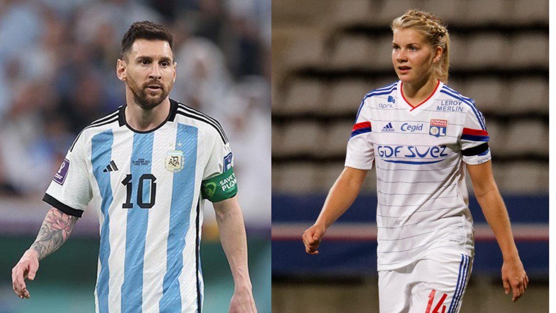 Lionel Messi og Ada Hegerberg. Foto: Tasmin News Agency/ Pierre-Yves Beaudouin/ Wikipedia Lionel Messi og Ada Hegerberg. Foto: Tasmin News Agency/ Pierre-Yves Beaudouin/ Wikipedia