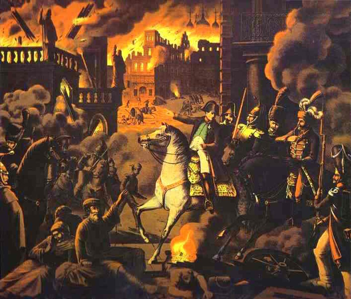 Napoleon tok Moskva, men byen brant. Det endte med en katastrofe. Foto: Wikimedia Commons/ Ukjent tysk kunstner Napoleon tok Moskva, men byen brant. Det endte med en katastrofe. Foto: Wikimedia Commons/ Ukjent tysk kunstner