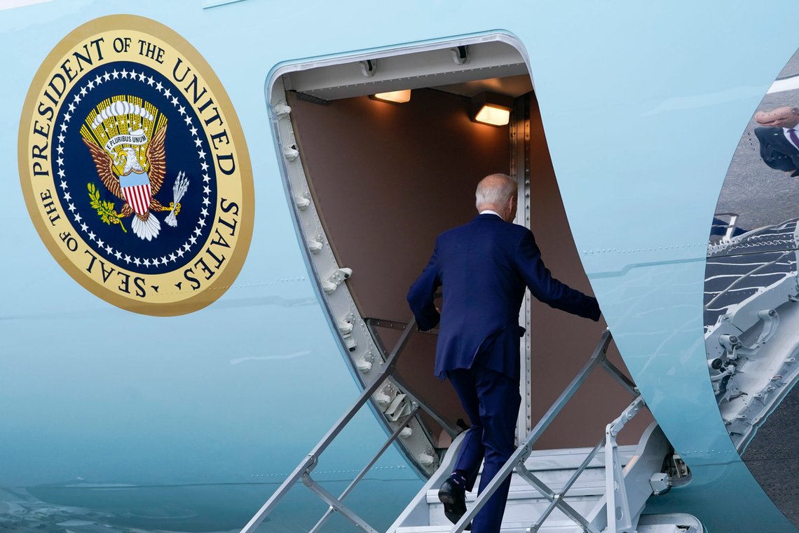 President Joe Biden walks up the steps of Air Force One at Helsinki-Vantaan International Airport in Helsinki, Finland, Thursday, July 13, 2023. Biden is returning to Washington after meeting with Nordic leaders in Helsinki and attending the NATO Summit in Vilnius, Lithuania. (AP Photo/Susan Walsh) President Joe Biden walks up the steps of Air Force One at Helsinki-Vantaan International Airport in Helsinki, Finland, Thursday, July 13, 2023. Biden is returning to Washington after meeting with Nordic leaders in Helsinki and attending the NATO Summit in Vilnius, Lithuania. (AP Photo/Susan Walsh)