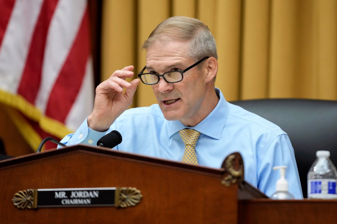 Rep. Jim Jordan, R-Ohio, chair of the House Committee on the Judiciary, speaks during an oversight hearing with FBI Director Christopher Wray, Wednesday, July 12, 2023, on Capitol Hill in Washington. (AP Photo/Patrick Semansky) Rep. Jim Jordan, R-Ohio, chair of the House Committee on the Judiciary, speaks during an oversight hearing with FBI Director Christopher Wray, Wednesday, July 12, 2023, on Capitol Hill in Washington. (AP Photo/Patrick Semansky)
