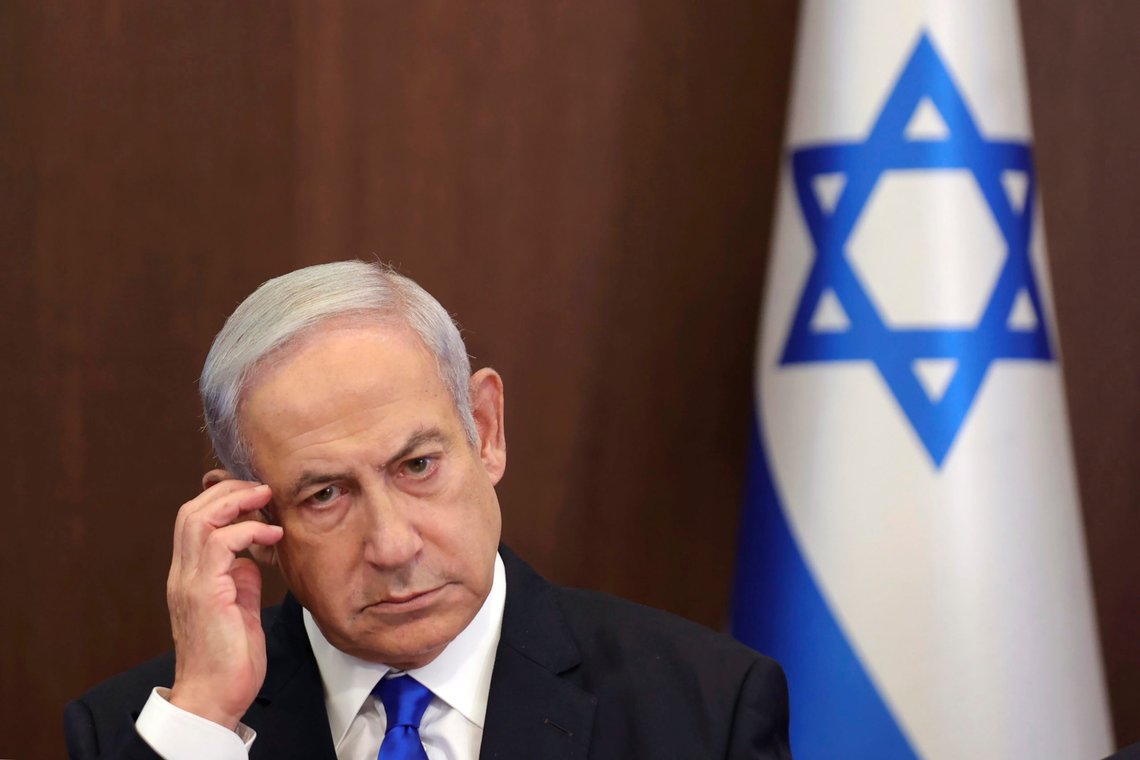 FILE - Israeli Prime Minister Benjamin Netanyahu attends the weekly cabinet meeting in the prime minister's office in Jerusalem, Sunday, June 25, 2023. Netanyahu's office says he has been rushed to a hospital but that is in “good condition” as he undergoes a medical evaluation. The Israeli leader’s office said he was being treated on Saturday, July 15, 2023 at Israel’s Sheba Hospital, near Tel Aviv. (Abir Sultan/Pool Photo via AP, File) FILE - Israeli Prime Minister Benjamin Netanyahu attends the weekly cabinet meeting in the prime minister's office in Jerusalem, Sunday, June 25, 2023. Netanyahu's office says he has been rushed to a hospital but that is in “good condition” as he undergoes a medical evaluation. The Israeli leader’s office said he was being treated on Saturday, July 15, 2023 at Israel’s Sheba Hospital, near Tel Aviv. (Abir Sultan/Pool Photo via AP, File)