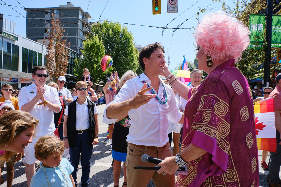 Vancouver, BC, Canada. August 4, 2019: Canadian Prime Minister Justin Trudeau marches in the 2019 Vancouver Pride Parade in Vancouver, British Columbia. Photo: Shutterstock by Joe Ng Photography. Vancouver, BC, Canada. August 4, 2019: Canadian Prime Minister Justin Trudeau marches in the 2019 Vancouver Pride Parade in Vancouver, British Columbia. Photo: Shutterstock by Joe Ng Photography.