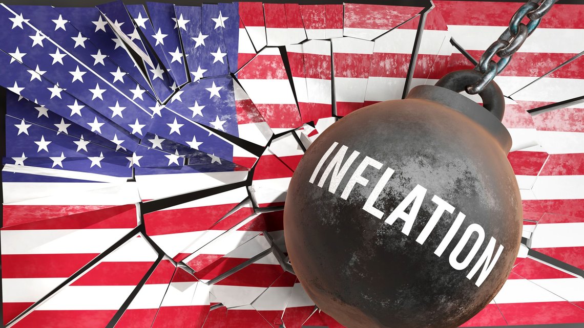 USA America and Inflation that destroys the country and wrecks the economy. Photo: Shutterstock by GoodIdeas, United Kingdom. USA America and Inflation that destroys the country and wrecks the economy. Photo: Shutterstock by GoodIdeas, United Kingdom.