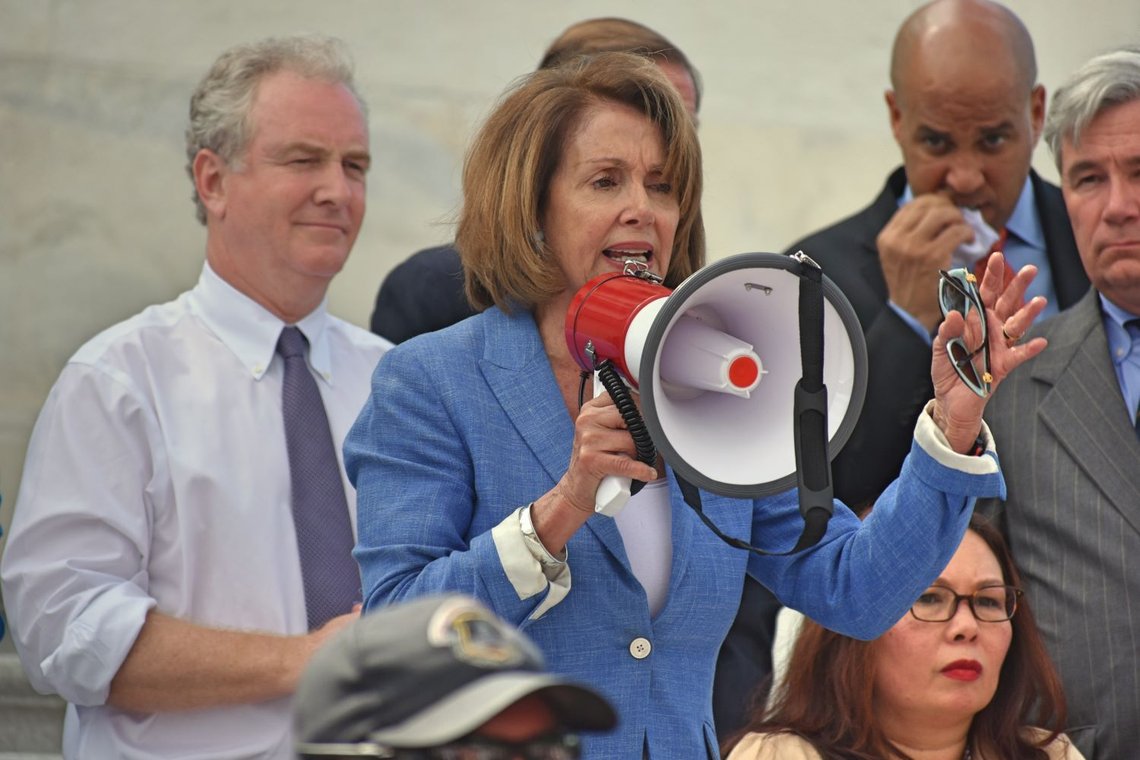 WASHINGTON, DC -- JULY 25 2017: Nancy Pelosi addresses a crowd of supporters at a rally on the Capitol steps after the motion to proceed vote on the Trumpcare bill. Photo: Shutterstock by Kelly Bell. WASHINGTON, DC -- JULY 25 2017: Nancy Pelosi addresses a crowd of supporters at a rally on the Capitol steps after the motion to proceed vote on the Trumpcare bill. Photo: Shutterstock by Kelly Bell.