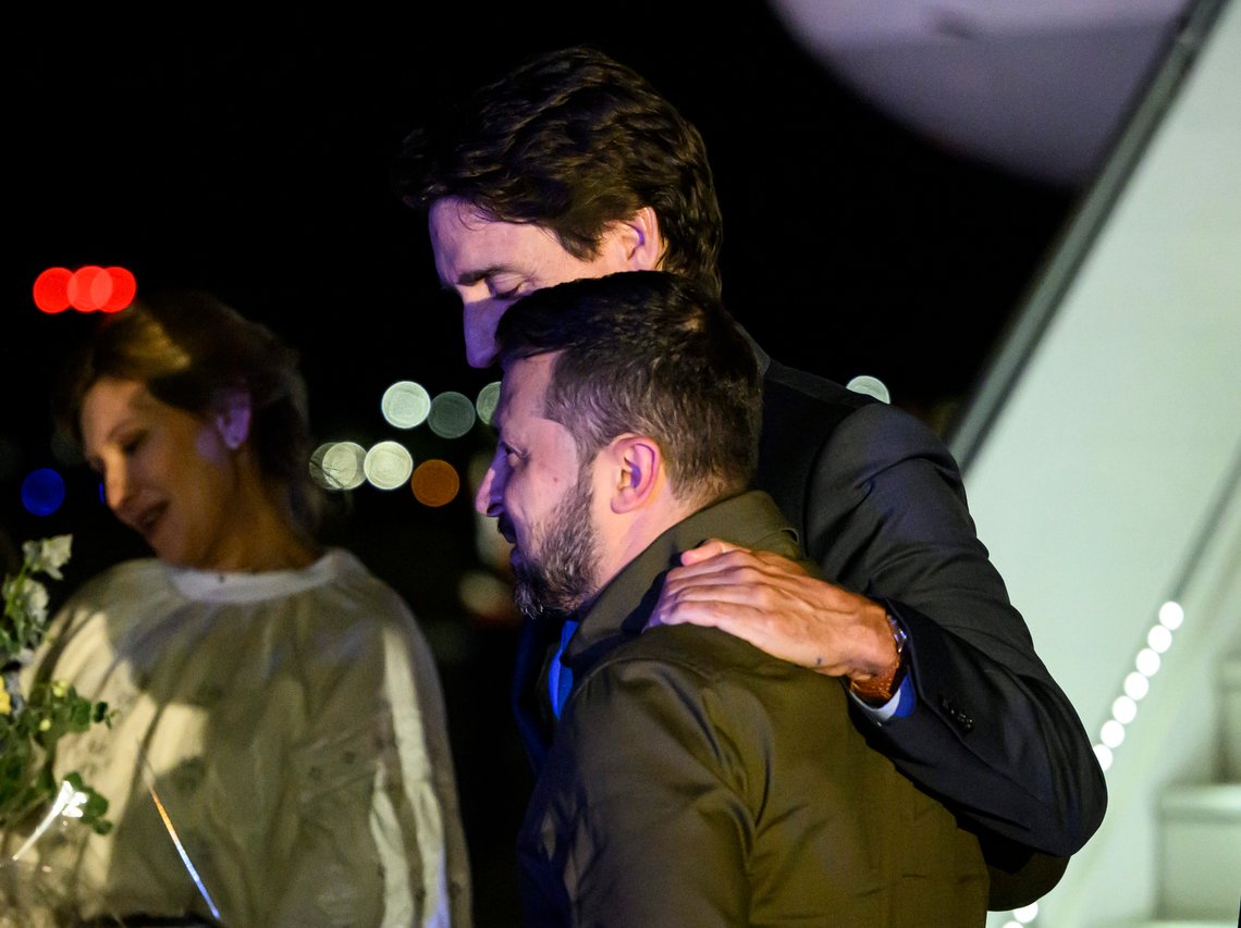 Canadian Prime Minister Justin Trudeau, center, walks with Ukrainian President Volodymyr Zelensky after his arrival at Ottawa Macdonald-Cartier International Airport in Ottawa, Ontario, on Thursday, Sept. 21, 2023. (Justin Tang/The Canadian Press via AP) Canadian Prime Minister Justin Trudeau, center, walks with Ukrainian President Volodymyr Zelensky after his arrival at Ottawa Macdonald-Cartier International Airport in Ottawa, Ontario, on Thursday, Sept. 21, 2023. (Justin Tang/The Canadian Press via AP)