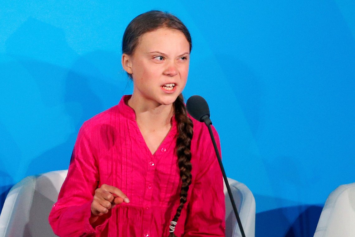 Greta Thunberg taler til FNs hovedforsamling med de bevingede ord: «How dare you?» Foto: AP /Jason DeCrow / NTB Greta Thunberg taler til FNs hovedforsamling med de bevingede ord: «How dare you?» Foto: AP /Jason DeCrow / NTB