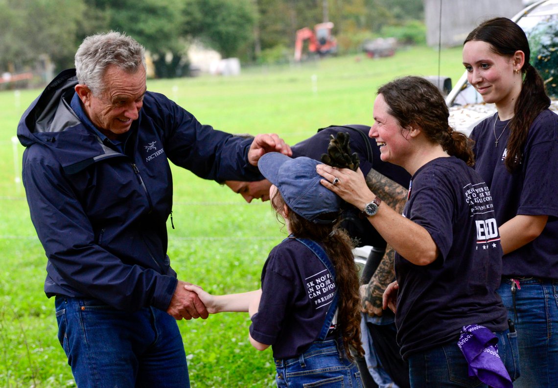 Democratic presidential candidate Robert F. Kennedy Jr., greets people at the Abenaki Springs Farm in Walpole, N.H., on Monday, Sept. 11, 2023. (Kristopher Radder/The Brattleboro Reformer via AP) Democratic presidential candidate Robert F. Kennedy Jr., greets people at the Abenaki Springs Farm in Walpole, N.H., on Monday, Sept. 11, 2023. (Kristopher Radder/The Brattleboro Reformer via AP)