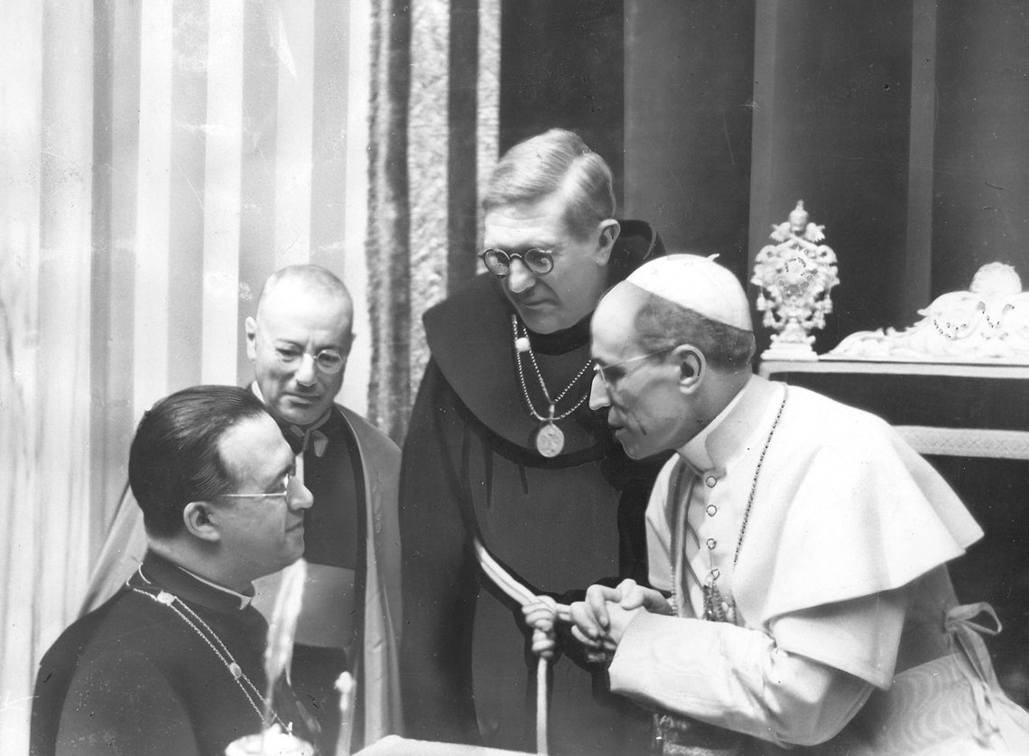 Pope Pius XII chats with George Lenaitre, Belgian mathematician at the inauguration of the fourth year of the Pontifical Academy of Sciences at Vatican City, December 28, 1939. At the right hand of the Pope is Father Agostino Gemelli, Academy president. (AP Photo) Pope Pius XII chats with George Lenaitre, Belgian mathematician at the inauguration of the fourth year of the Pontifical Academy of Sciences at Vatican City, December 28, 1939. At the right hand of the Pope is Father Agostino Gemelli, Academy president. (AP Photo)