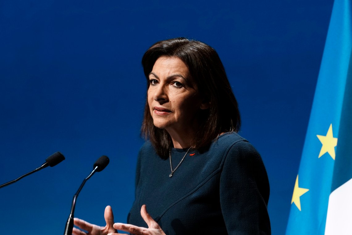 Mayor of Paris and French Socialist Party, presidential candidate Anne Hidalgo speaks during a meeting with French mayors, in Montrouge, south of Paris, Tuesday, March 15, 2022. The two-round presidential election will take place on April 10th and 24th 2022. (AP Photo/Thibault Camus) Mayor of Paris and French Socialist Party, presidential candidate Anne Hidalgo speaks during a meeting with French mayors, in Montrouge, south of Paris, Tuesday, March 15, 2022. The two-round presidential election will take place on April 10th and 24th 2022. (AP Photo/Thibault Camus)