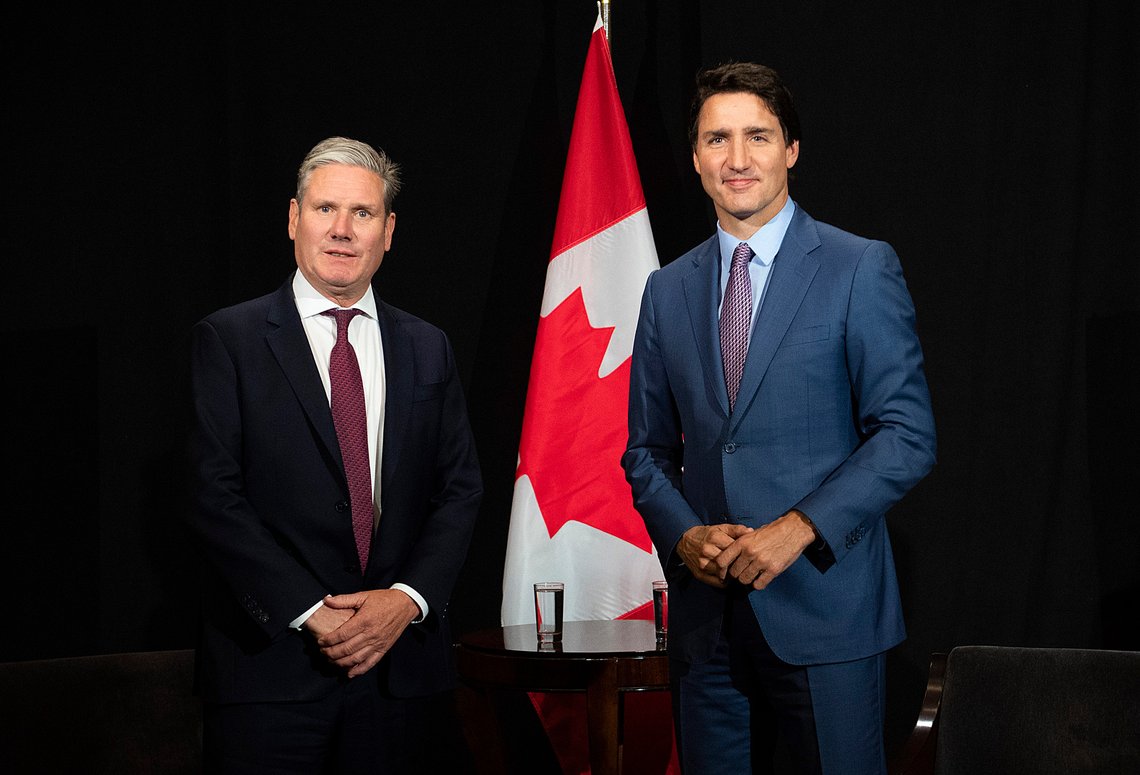 Keir Starmer var 16. september på besøk hos Justin Trudeau i Montreal under The Global Progress Action Summit. I dag besøker han fMacron i Paris. Foto: Graham Hughes/ The Canadian Press/ AP/ NTB Keir Starmer var 16. september på besøk hos Justin Trudeau i Montreal under The Global Progress Action Summit. I dag besøker han fMacron i Paris. Foto: Graham Hughes/ The Canadian Press/ AP/ NTB