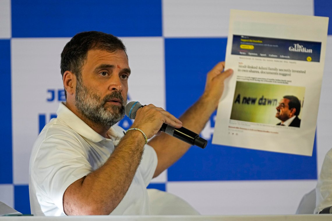Indias opposisjonsleder Rahul Gandhi på en pressekonferanse i Mumbai 31. august. Foto: Rajanish Kakade / AP / NTB Indias opposisjonsleder Rahul Gandhi på en pressekonferanse i Mumbai 31. august. Foto: Rajanish Kakade / AP / NTB