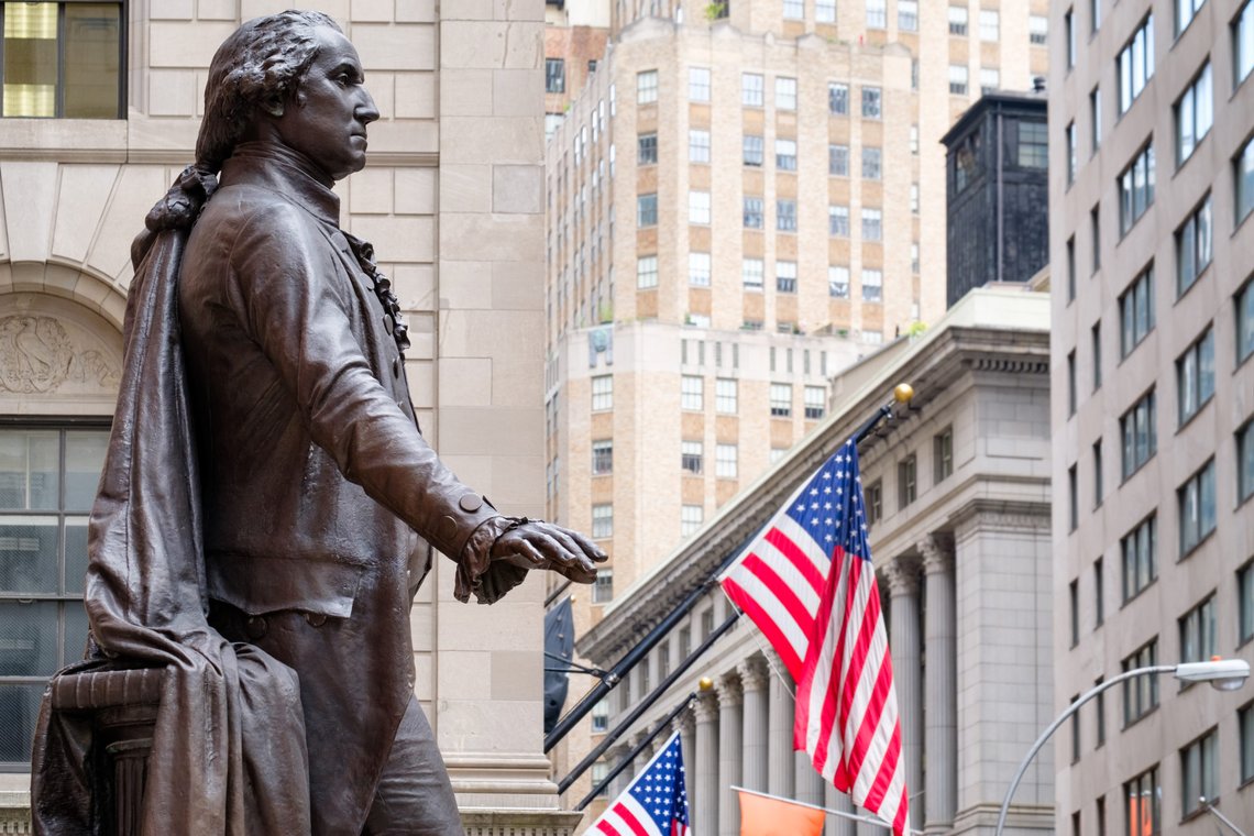The statue of George Washington at the Federal Hall in New York City. Photo: Shutterstock by Kamira, United Kingdom. The statue of George Washington at the Federal Hall in New York City. Photo: Shutterstock by Kamira, United Kingdom.