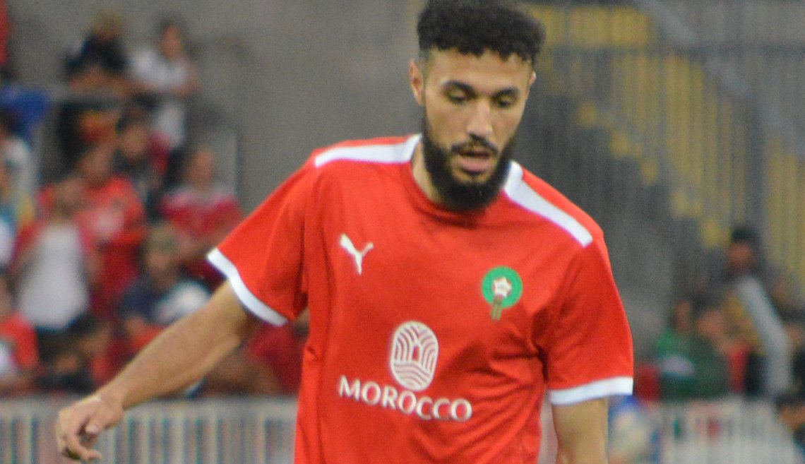 Noussair Mazraoui i Marokkos landslagstrøye. Foto: Nawfel Ajari, Wikimedia Commons Noussair Mazraoui i Marokkos landslagstrøye. Foto: Nawfel Ajari, Wikimedia Commons