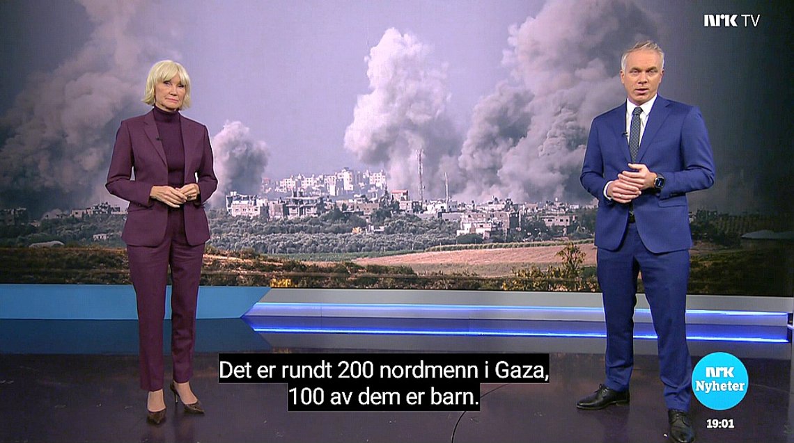 Det er rundt 200 nordmenn i Gaza. 100 av dem er barn, var hovedsak i NRK Dagsrevyen mandag 23. oktober. Det er rundt 200 nordmenn i Gaza. 100 av dem er barn, var hovedsak i NRK Dagsrevyen mandag 23. oktober.