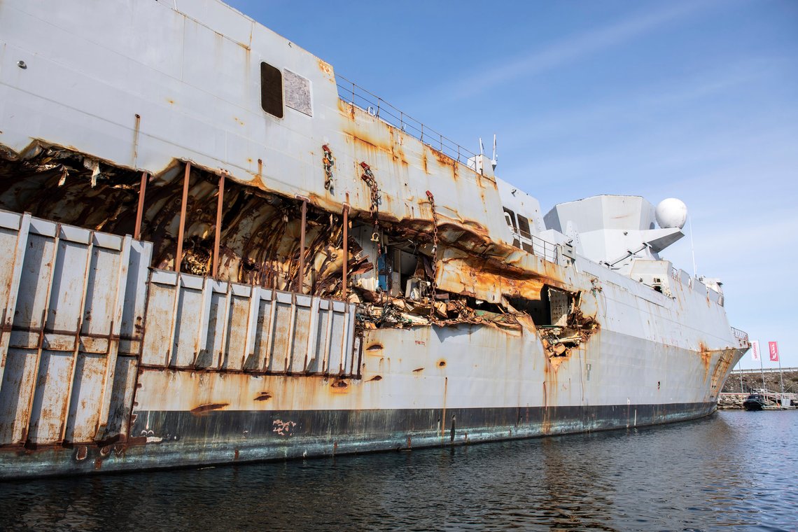 Slik så vraket av KNM Helge Ingstad ut.
Foto: Marit Hommedal / NTB Slik så vraket av KNM Helge Ingstad ut.
Foto: Marit Hommedal / NTB