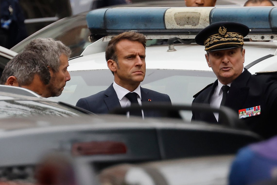 French President Emmanuel Macron arrives at the Gambetta high school in Arras, northeastern France, Friday Oct. 13, 2023. A man of Chechen origin who was under surveillance by the French security services stabbed a teacher to death at his former high school and critically wounded two other people in northern France on Friday, authorities said. (Ludovic Marin, Pool via AP) French President Emmanuel Macron arrives at the Gambetta high school in Arras, northeastern France, Friday Oct. 13, 2023. A man of Chechen origin who was under surveillance by the French security services stabbed a teacher to death at his former high school and critically wounded two other people in northern France on Friday, authorities said. (Ludovic Marin, Pool via AP)