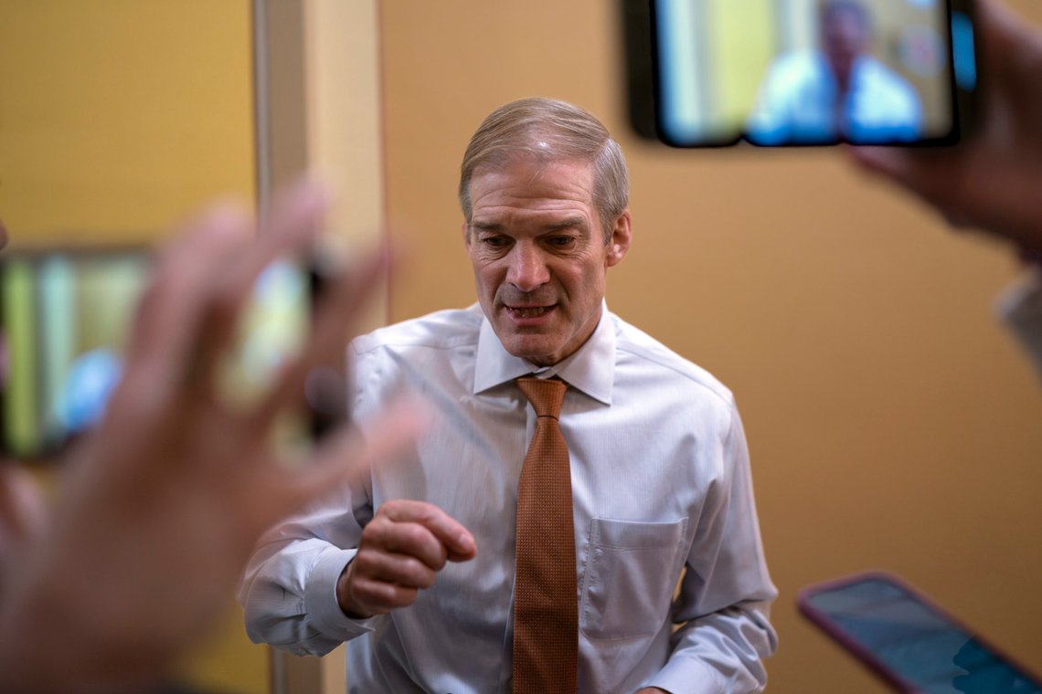Rep. Jim Jordan, R-Ohio, talks with reporters following a conference in his office after losing the Republican nomination for speaker to House Majority Leader Steve Scalise, R-La., at the Capitol in Washington, Wednesday, Oct. 11, 2023. (AP Photo/J. Scott Applewhite) Rep. Jim Jordan, R-Ohio, talks with reporters following a conference in his office after losing the Republican nomination for speaker to House Majority Leader Steve Scalise, R-La., at the Capitol in Washington, Wednesday, Oct. 11, 2023. (AP Photo/J. Scott Applewhite)