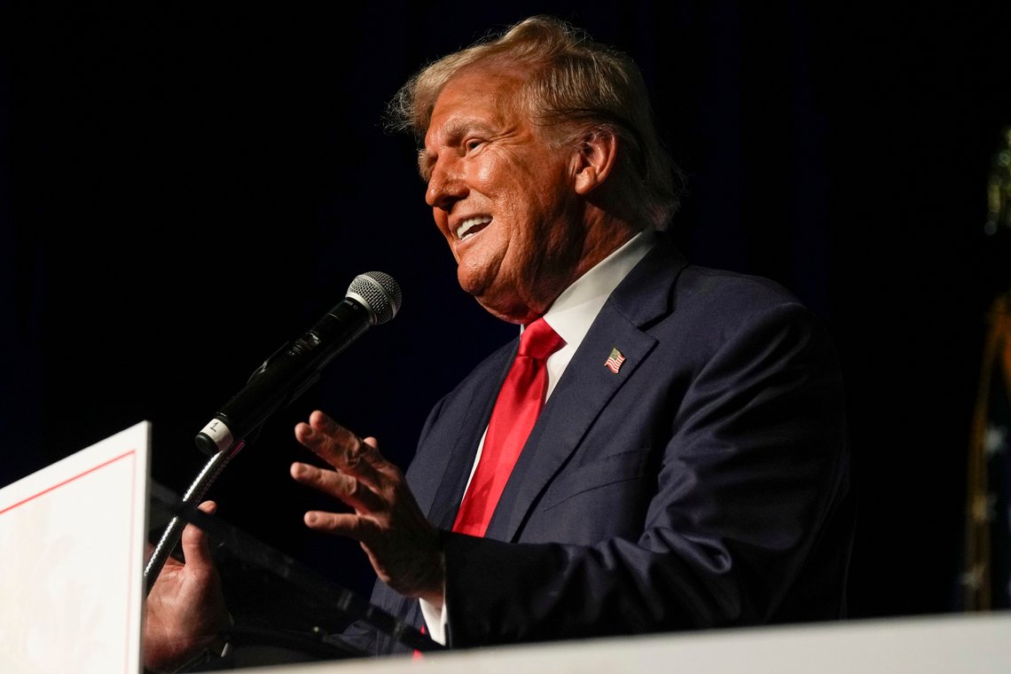 Republican presidential candidate former President Donald Trump speaks Wednesday, Oct. 11, 2023, at Palm Beach County Convention Center in West Palm Beach, Fla. (AP Photo/Rebecca Blackwell) Republican presidential candidate former President Donald Trump speaks Wednesday, Oct. 11, 2023, at Palm Beach County Convention Center in West Palm Beach, Fla. (AP Photo/Rebecca Blackwell)