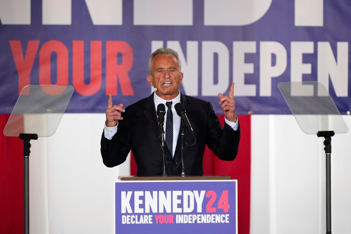 Presidential candidate Robert F. Kennedy, Jr. speaks during a campaign event at Independence Mall, Monday, Oct. 9, 2023, in Philadelphia. (AP Photo/Matt Rourke) Presidential candidate Robert F. Kennedy, Jr. speaks during a campaign event at Independence Mall, Monday, Oct. 9, 2023, in Philadelphia. (AP Photo/Matt Rourke)