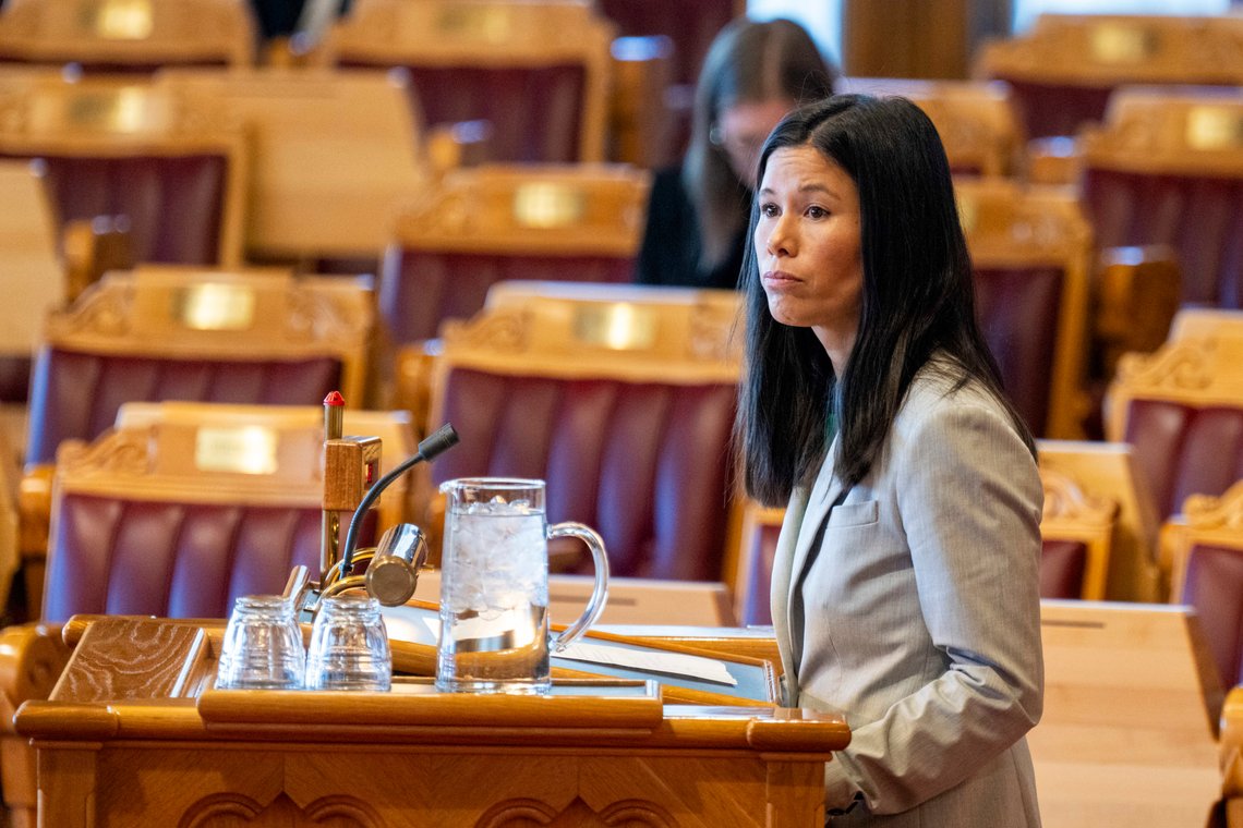 Oslo 20231018.
Parlamentarisk leder i MDG Lan Marie Nguyen Berg under den muntlige spørretimen i Stortinget.
Foto: Heiko Junge / NTB Oslo 20231018.
Parlamentarisk leder i MDG Lan Marie Nguyen Berg under den muntlige spørretimen i Stortinget.
Foto: Heiko Junge / NTB