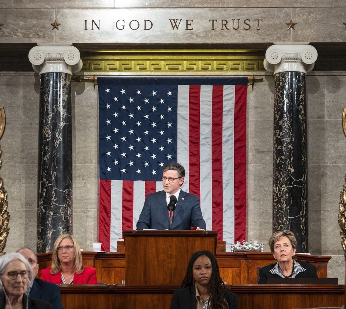 Speaker of the United States House of Representatives Mike Johnson delivers remarks following his election to the position, October 25, 2023. Photo: Wikimedia. Source: https://www.speaker.gov/wp-content/uploads/2023/10/Sequence-14_1-1.mp4. Speaker of the United States House of Representatives Mike Johnson delivers remarks following his election to the position, October 25, 2023. Photo: Wikimedia. Source: https://www.speaker.gov/wp-content/uploads/2023/10/Sequence-14_1-1.mp4.