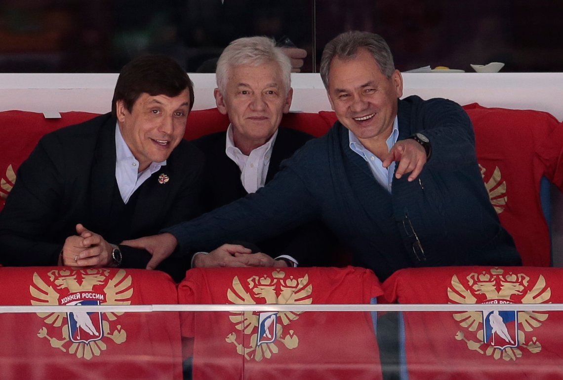 From left, famous Soviet and Russian ice hockey player Valeri Kamensky, businessman and billionaire Gennady Timchenko and Russian defence Minister Sergei Shoigu, as they watch the Channel One Cup ice hockey match between Russia and Sweden, in Moscow, Russia, on Thursday, Dec. 17, 2015. Sweden won the match 4-1. (AP Photo/Ivan Sekretarev) From left, famous Soviet and Russian ice hockey player Valeri Kamensky, businessman and billionaire Gennady Timchenko and Russian defence Minister Sergei Shoigu, as they watch the Channel One Cup ice hockey match between Russia and Sweden, in Moscow, Russia, on Thursday, Dec. 17, 2015. Sweden won the match 4-1. (AP Photo/Ivan Sekretarev)